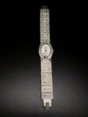 Swanson Quartz Faux-Marcasite/Ornate Metal Bracelet Watch